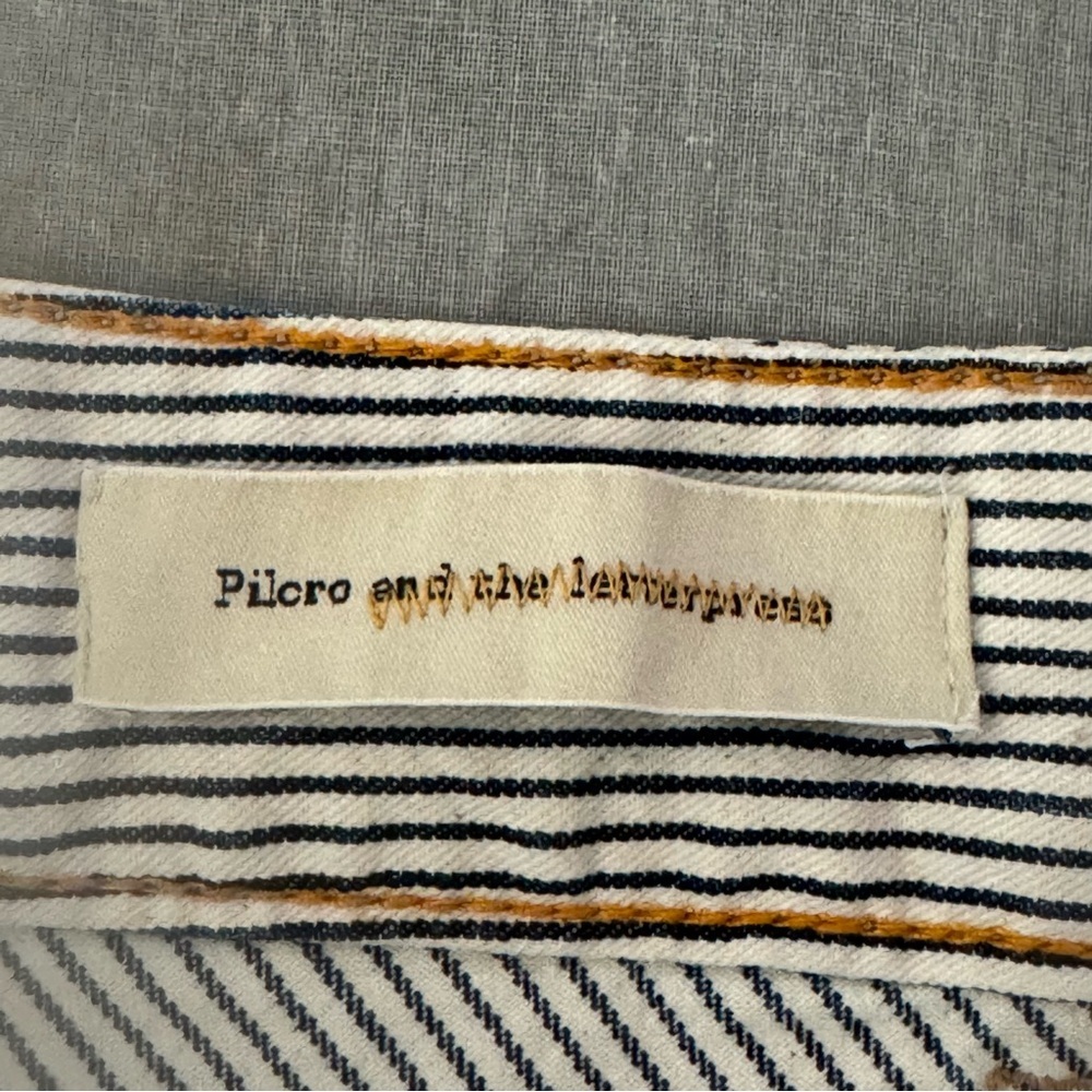 PILCRO Anthropologie Railroad Stripe Denim Skirt A-Line Blue and White Size 28 - Picture 5 of 16
